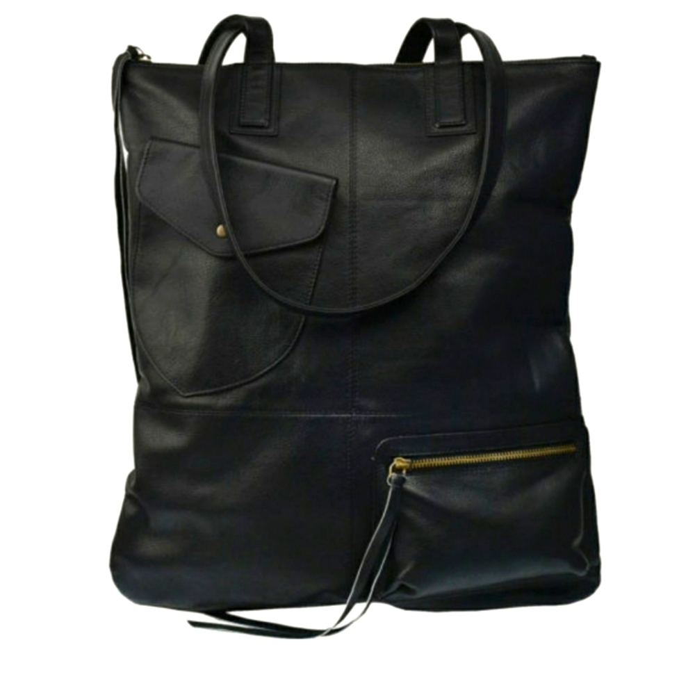 Kiko Black Fold And Hold Leather Large Tote Bag